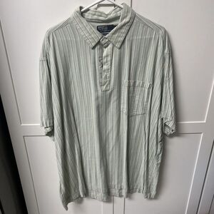 Polo Men's Clarence Green Striped Short Sleeve Henley Button‎ Up Shirt XXL